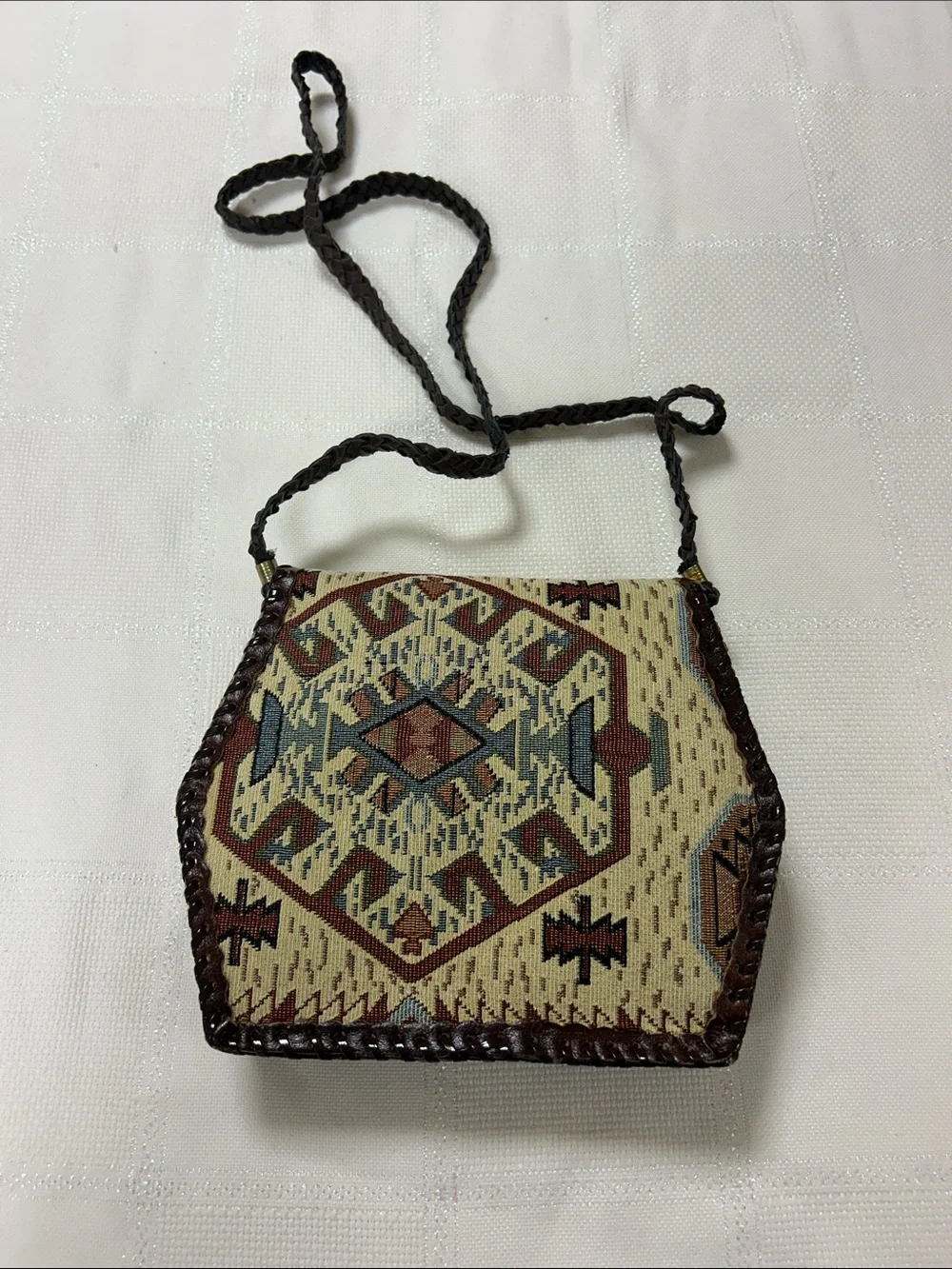 Boho Woven Tribal tapestry Crossbody Bag in Brown and Multicolor